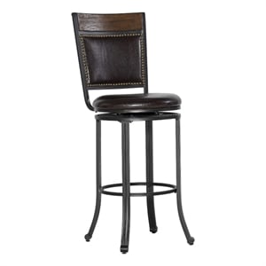 Linon Franklin Metal 30&quot Swivel Faux Leather Bar Stool in Rustic Umber Brown