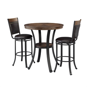 linon franklin 3 piece metal and wood pub table set in rustic umber brown
