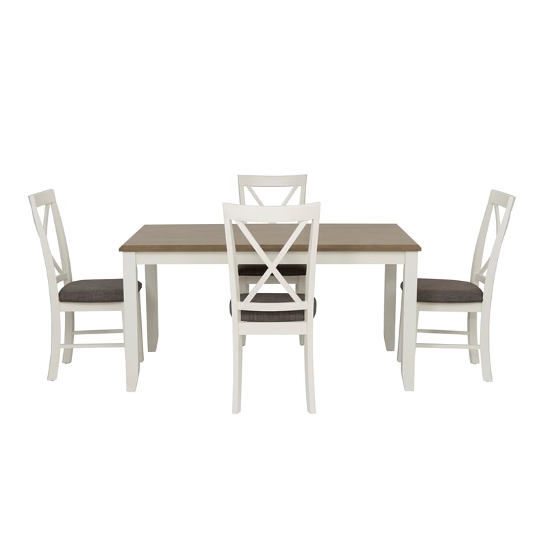 Linon Jane 5 Piece Upholstered Dining Set in Rustic Taupe and Vanilla White Wood
