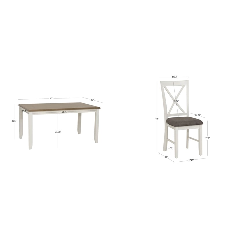 Linon Jane 5 Piece Upholstered Dining Set in Rustic Taupe and Vanilla White Wood