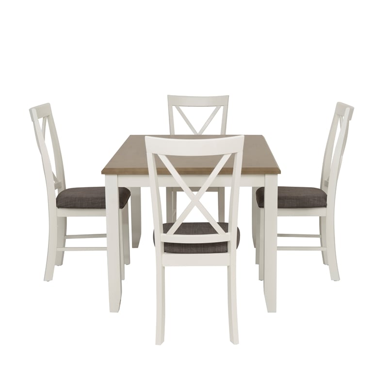 Linon Jane 5 Piece Upholstered Dining Set in Rustic Taupe and Vanilla White Wood