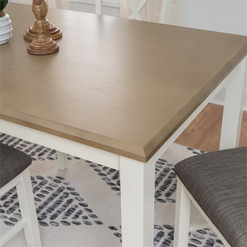 Linon Jane 5 Piece Upholstered Dining Set in Rustic Taupe and Vanilla White Wood