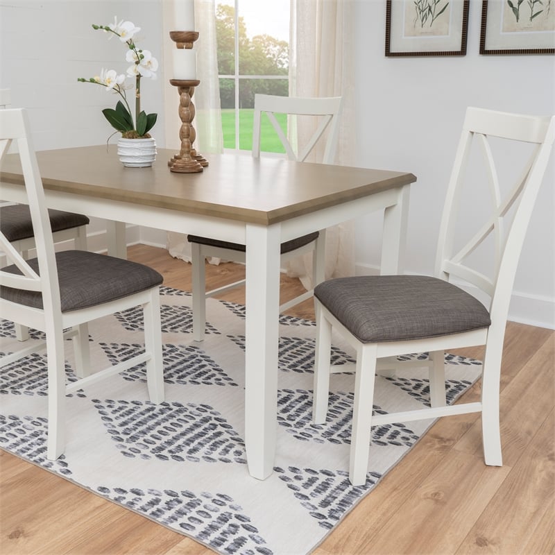 Linon Jane 5 Piece Upholstered Dining Set in Rustic Taupe and Vanilla White Wood