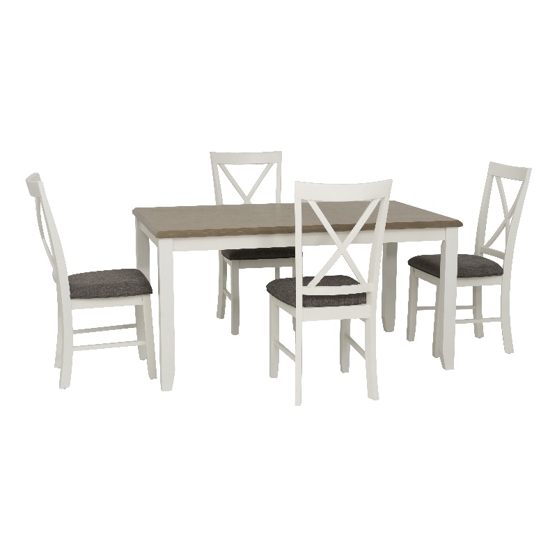 Linon Jane 5 Piece Upholstered Dining Set in Rustic Taupe and Vanilla White Wood