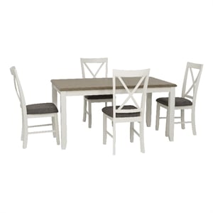 Linon Jane 5 Piece Upholstered Dining Set in Rustic Taupe and Vanilla White Wood
