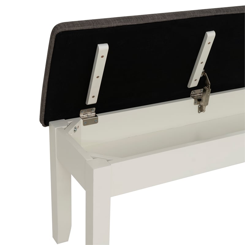 Linon Jane Storage Bench with Rustic Taupe Padded Top in Vanilla White Wood