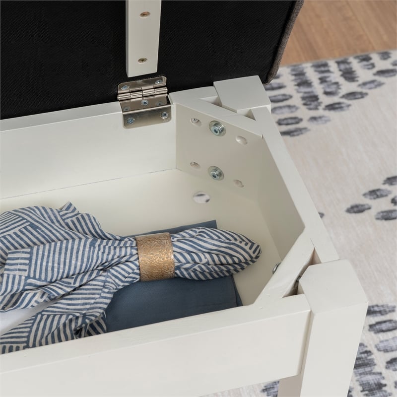 Linon Jane Storage Bench with Rustic Taupe Padded Top in Vanilla White Wood