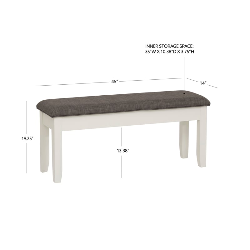Linon Jane Storage Bench with Rustic Taupe Padded Top in Vanilla White Wood