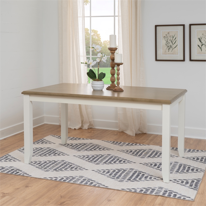 Linon Jane 2 Tone Wood Dining Table in Rustic Taupe and Vanilla White