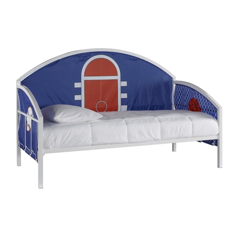 Linon Big Game Steel Youth Daybed with Baseball & Basketball Images in White