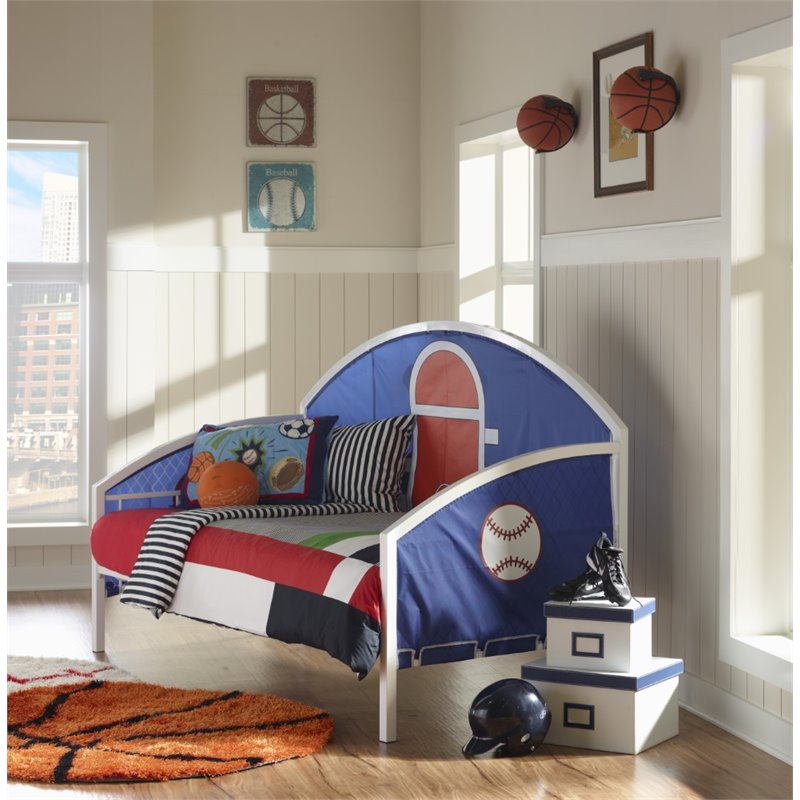 Linon Big Game Steel Youth Daybed with Baseball & Basketball Images in White