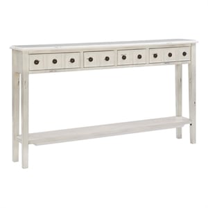 Linon Sadie Long Console Table with 4 Drawers and Shelf in Distressed Cream Wood