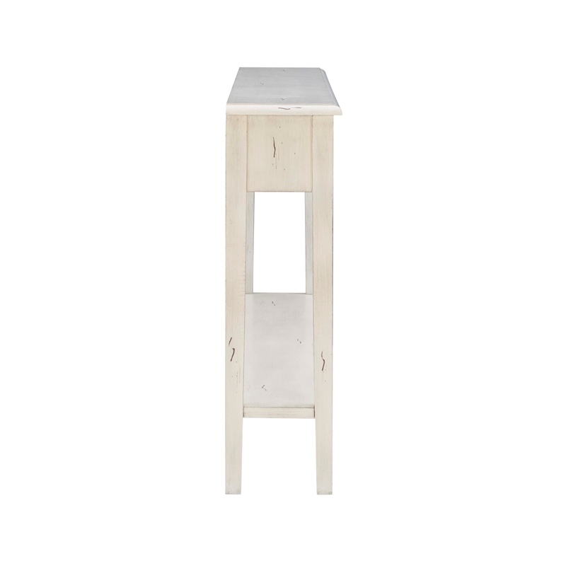 Linon Sadie Long Console Table with 4 Drawers and Shelf in Distressed Cream Wood