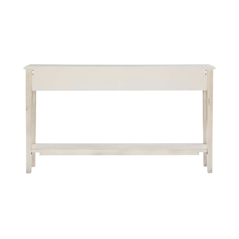 Linon Sadie Long Console Table with 4 Drawers and Shelf in Distressed Cream Wood