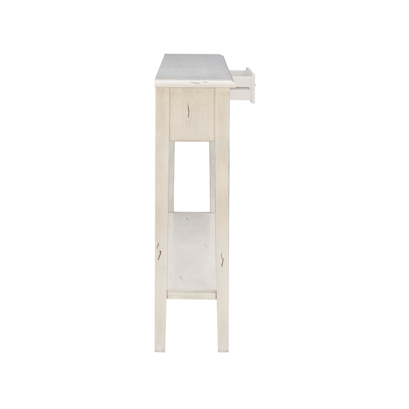 Linon Sadie Long Console Table with 4 Drawers and Shelf in Distressed Cream Wood