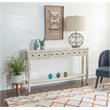 Linon Sadie Long Console Table with 4 Drawers and Shelf in Distressed Cream Wood
