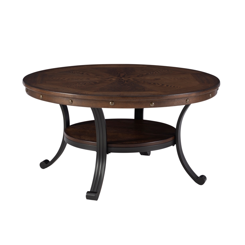 Linon Franklin Wood and Metal Coffee Table in Rustic Umber Brown ...