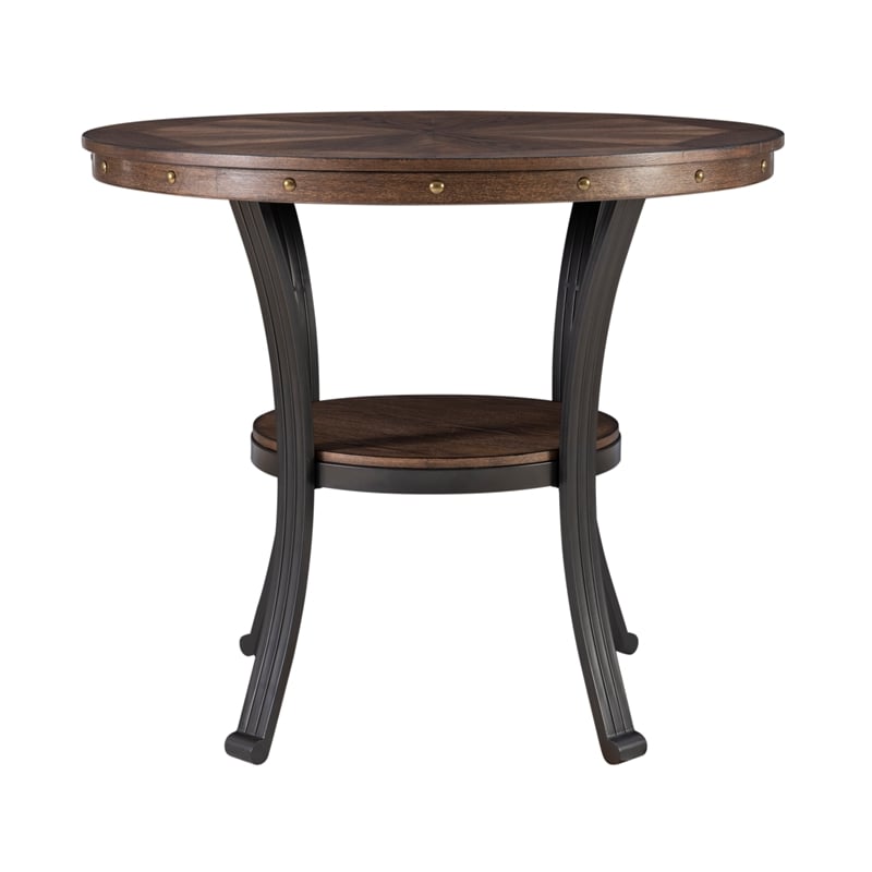 Linon Franklin End Table Steel Legs Wood Top and Shelf in Rustic Umber Brown