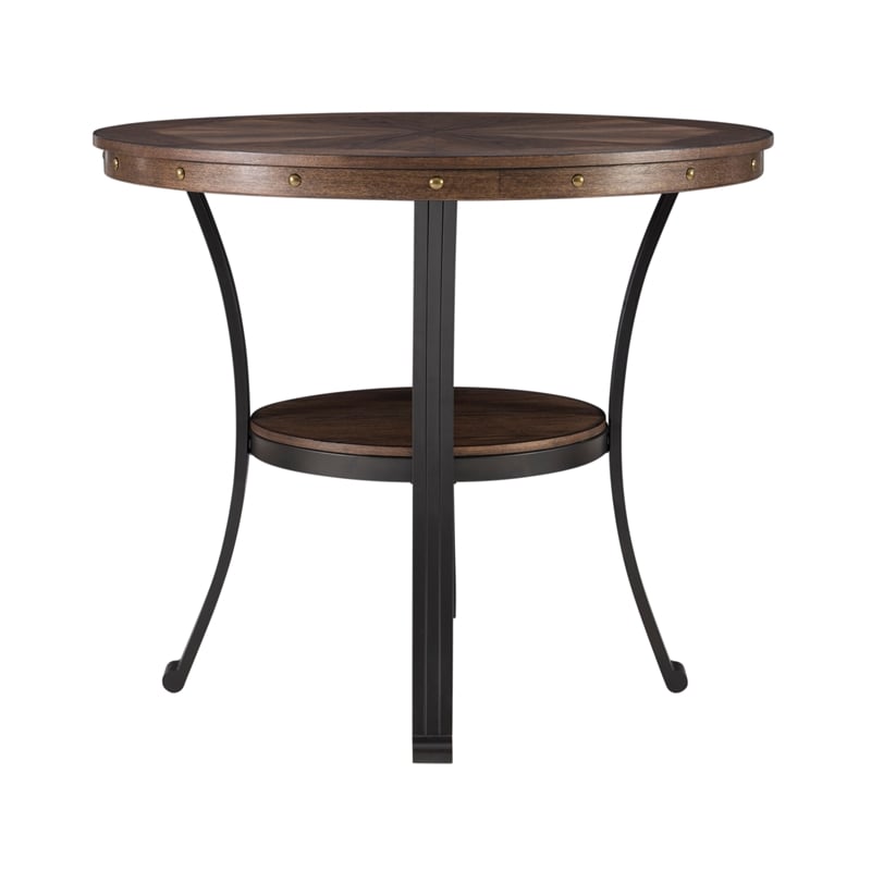 Linon Franklin End Table Steel Legs Wood Top and Shelf in Rustic Umber Brown