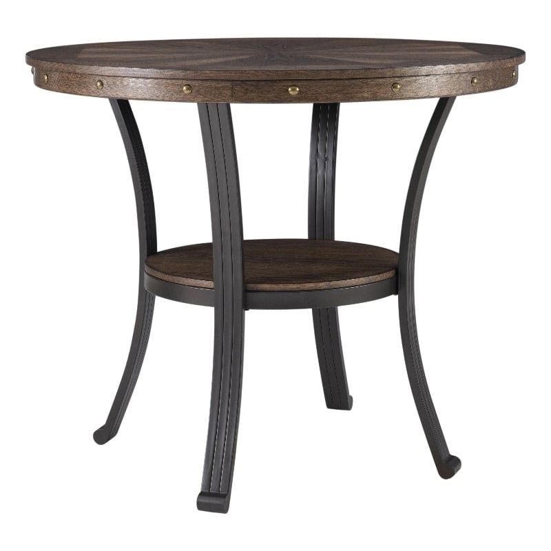 Linon Franklin End Table Steel Legs Wood Top and Shelf in Rustic Umber Brown