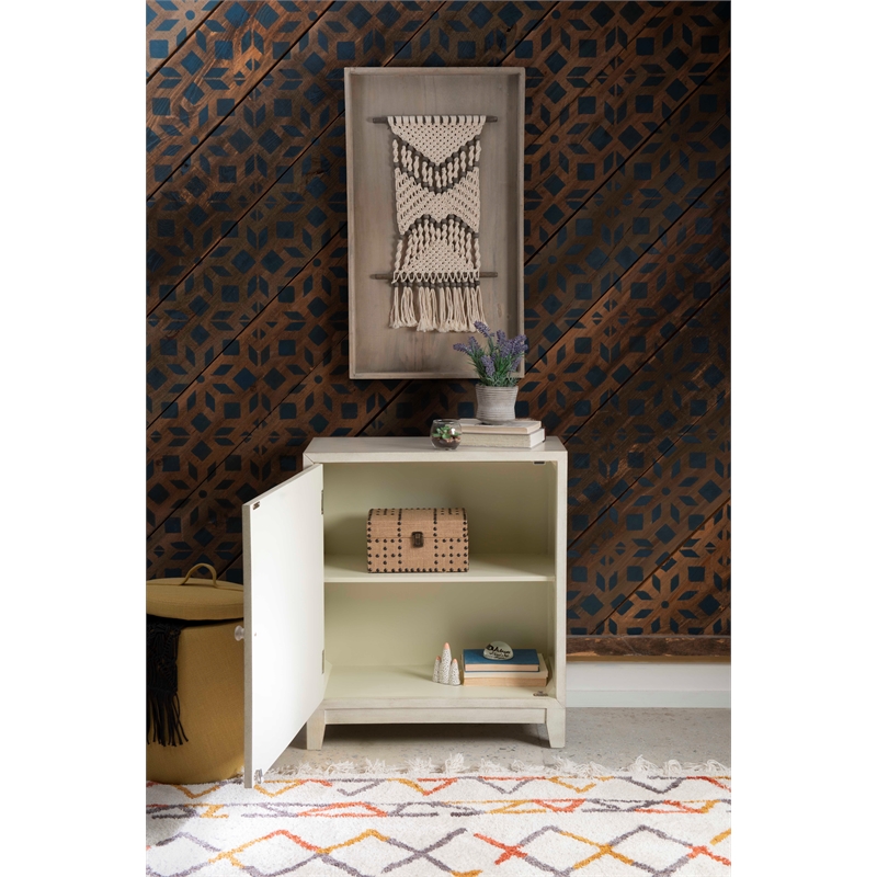 Linon Grace Storage Accent Cabinet in Smokey Off White Distressed Wood