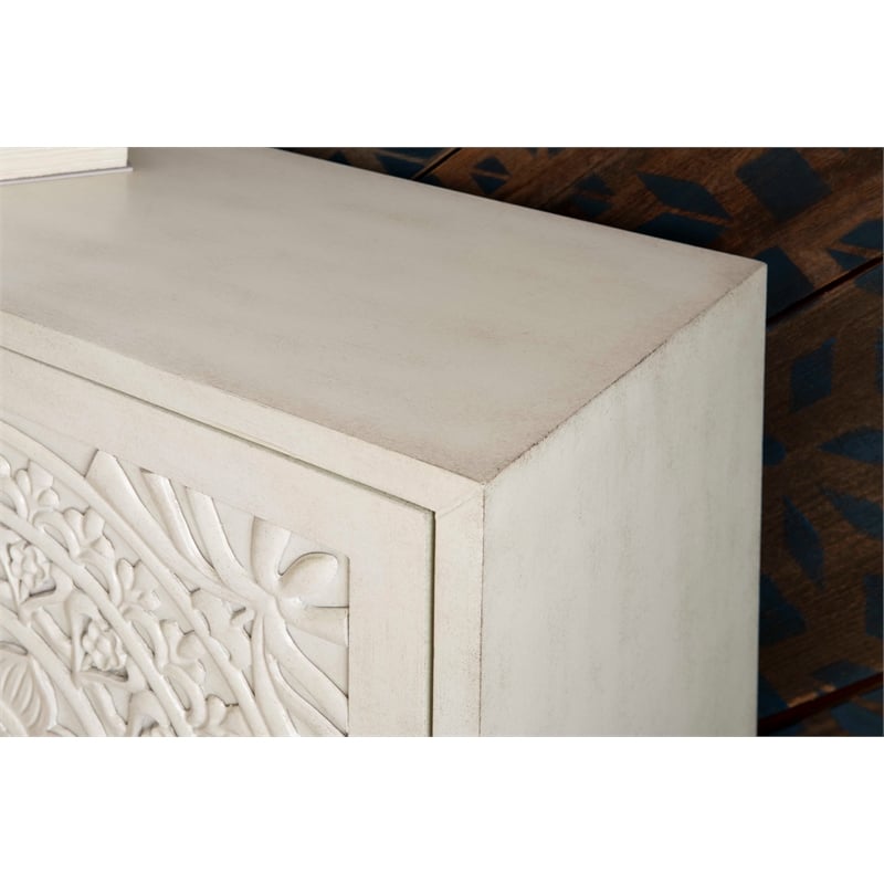 Linon Grace Storage Accent Cabinet in Smokey Off White Distressed Wood