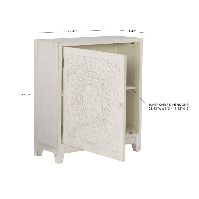 Linon Grace Storage Accent Cabinet in Smokey Off White Distressed Wood