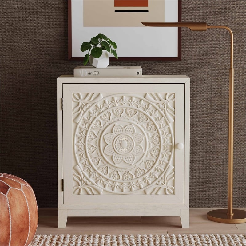 Linon Grace Storage Accent Cabinet in Smokey Off White Distressed Wood