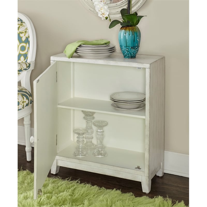 Linon Grace Storage Accent Cabinet in Smokey Off White Distressed Wood