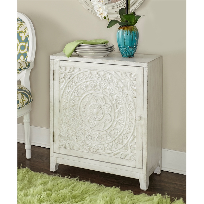 Linon Grace Storage Accent Cabinet in Smokey Off White Distressed Wood