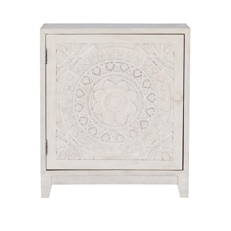 Linon Grace Storage Accent Cabinet in Smokey Off White Distressed Wood