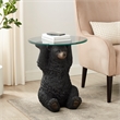 Linon Barney Bear Resin Accent Table Glass Top with Beveled Edge in Dark Brown