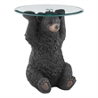 Linon Barney Bear Resin Accent Table Glass Top with Beveled Edge in Dark Brown