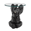 Linon Ernie Elephant Glass Top Accent Table in Dark Gray Resin