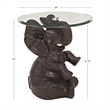 Linon Ernie Elephant Glass Top Accent Table in Dark Gray Resin