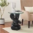 Linon Ernie Elephant Glass Top Accent Table in Dark Gray Resin