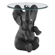 Linon Ernie Elephant Glass Top Accent Table in Dark Gray Resin