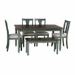 Linon Willow Wood Six Piece Upholstered Dining Set with Bench in Teal Blue