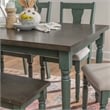 Linon Willow Wood Six Piece Upholstered Dining Set with Bench in Teal Blue
