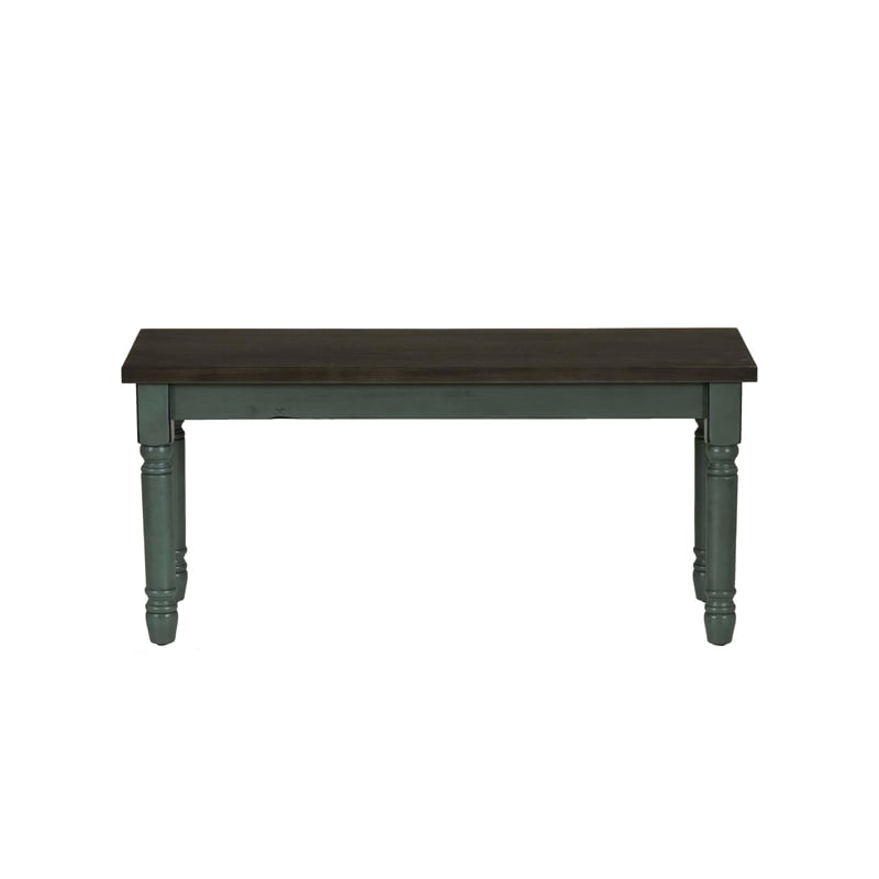Linon Willow Wood 2 Tone Dining Bench in Distressed Teal Blue