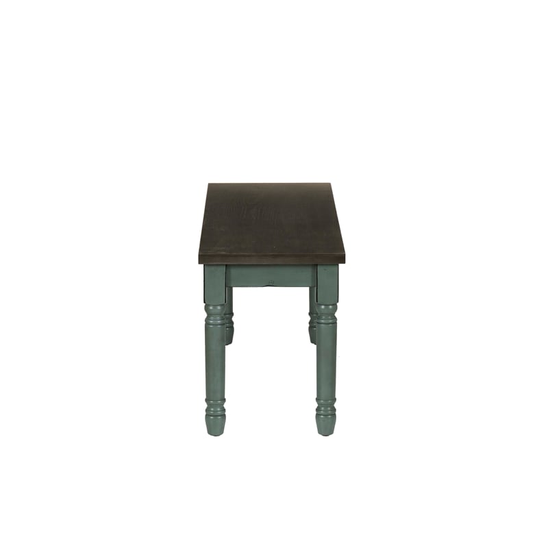 Linon Willow Wood 2 Tone Dining Bench in Distressed Teal Blue