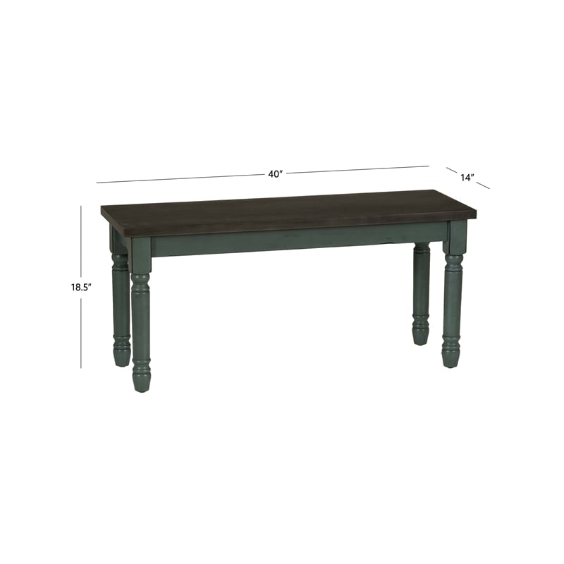 Linon Willow Wood 2 Tone Dining Bench in Distressed Teal Blue