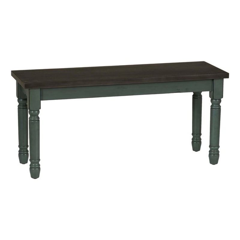 Linon Willow Wood 2 Tone Dining Bench in Distressed Teal Blue