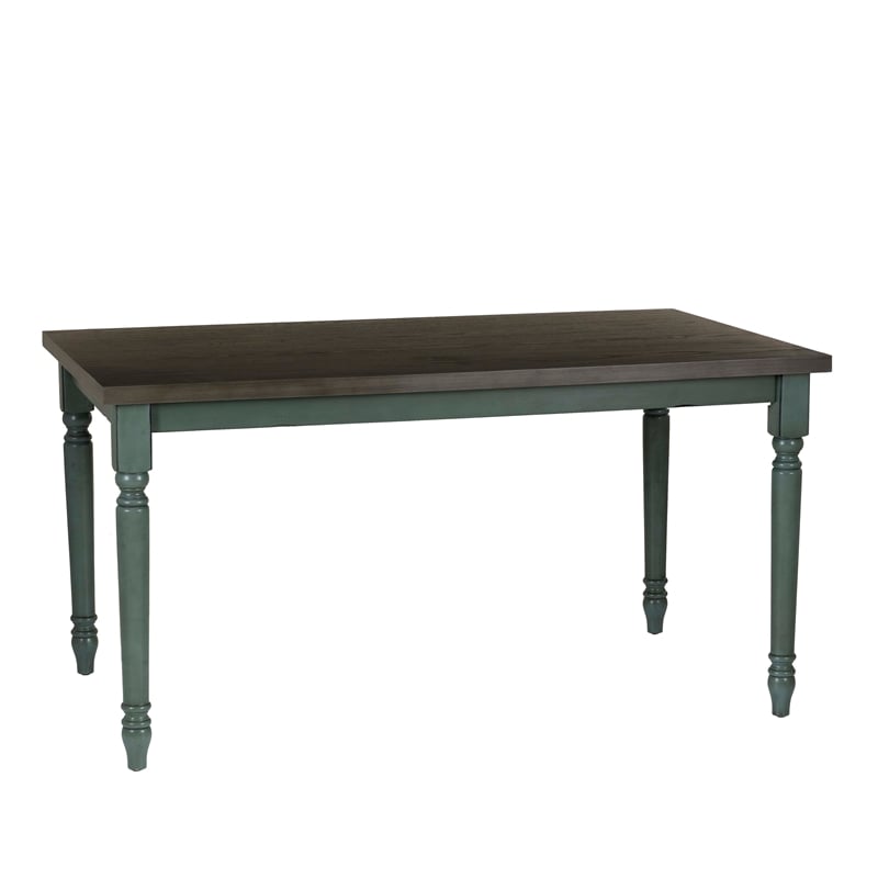 Linon Willow 2 Tone Dining Table in Distressed Teal Blue Wood
