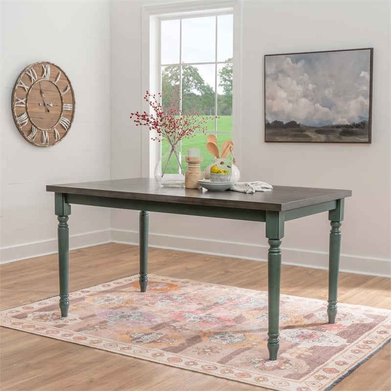 Linon Willow 2 Tone Dining Table in Distressed Teal Blue Wood