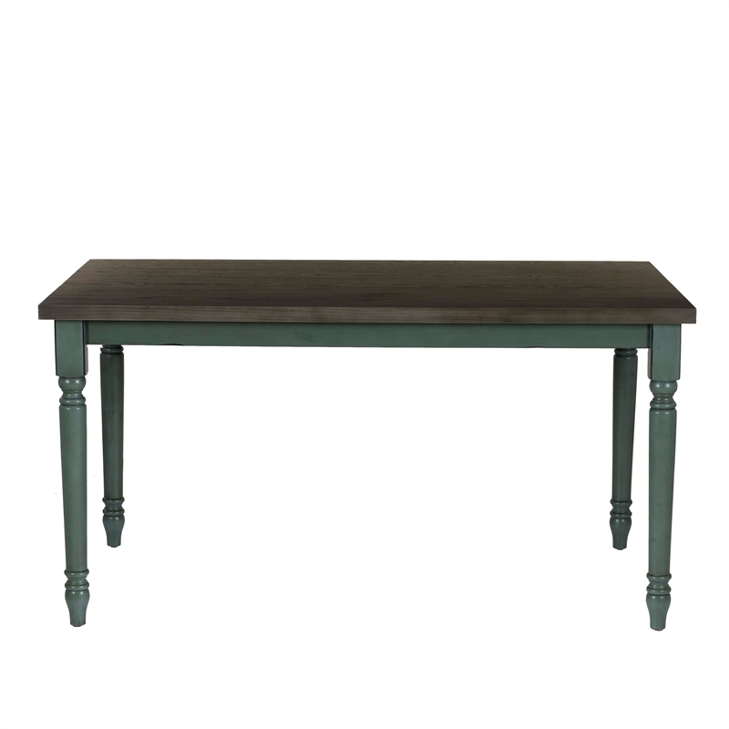 Linon Willow 2 Tone Dining Table in Distressed Teal Blue Wood