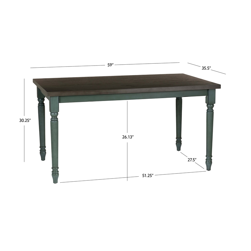 Linon Willow 2 Tone Dining Table in Distressed Teal Blue Wood