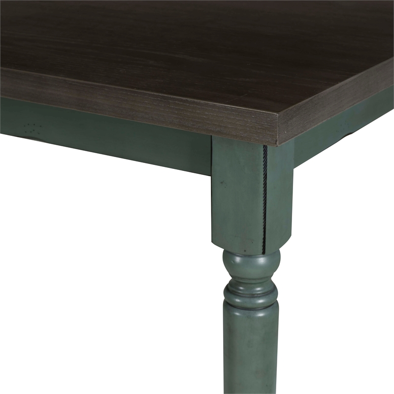 Linon Willow 2 Tone Dining Table in Distressed Teal Blue Wood