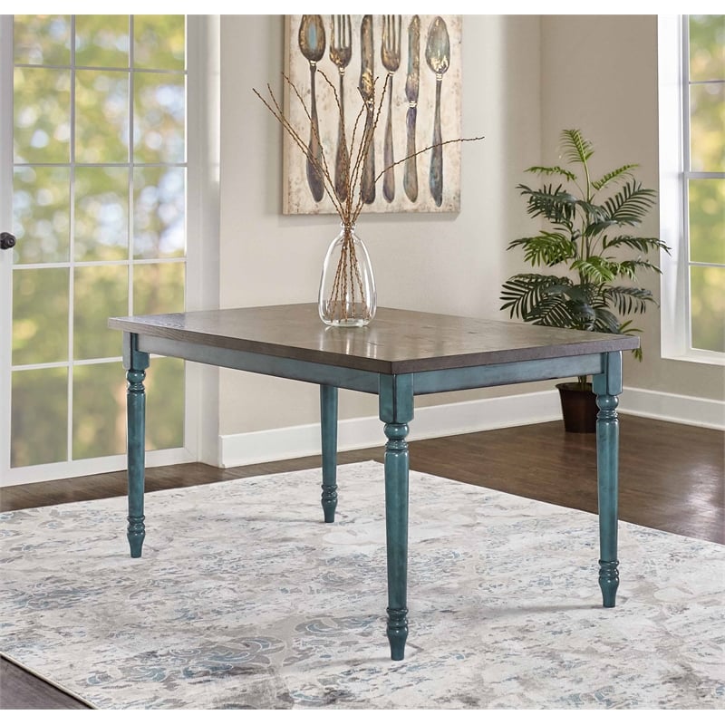 Linon Willow Wood Dining Table in Teal Blue