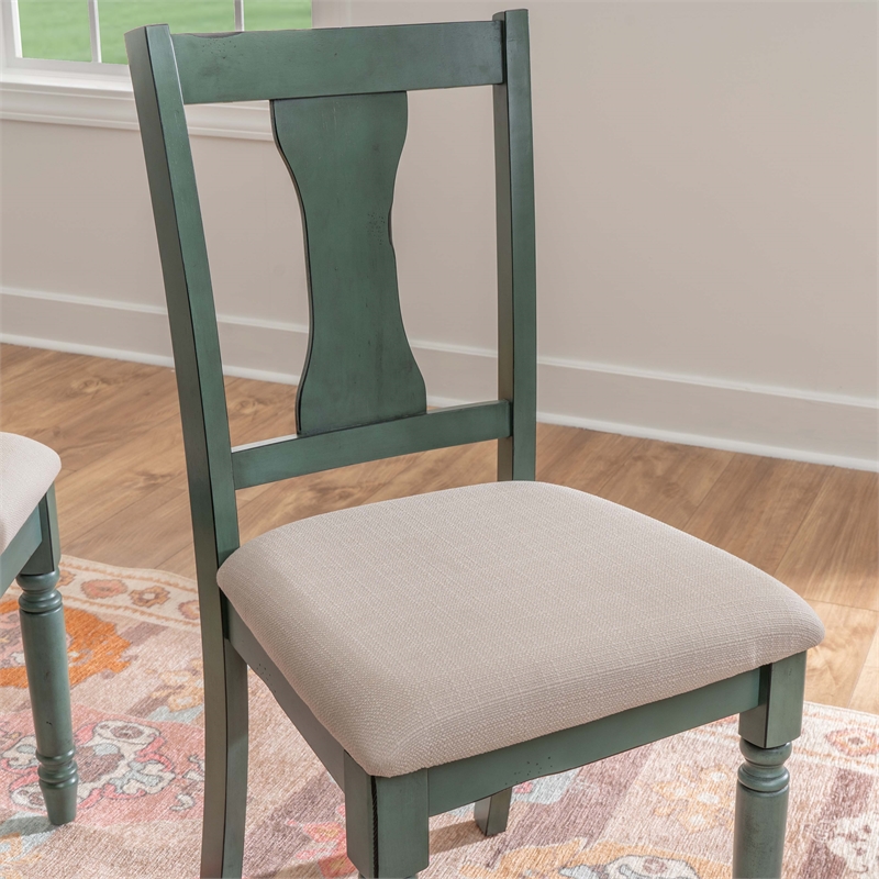 Linon Willow Wood Set of Two Upholstered Dining Side Chairs in Teal Blue